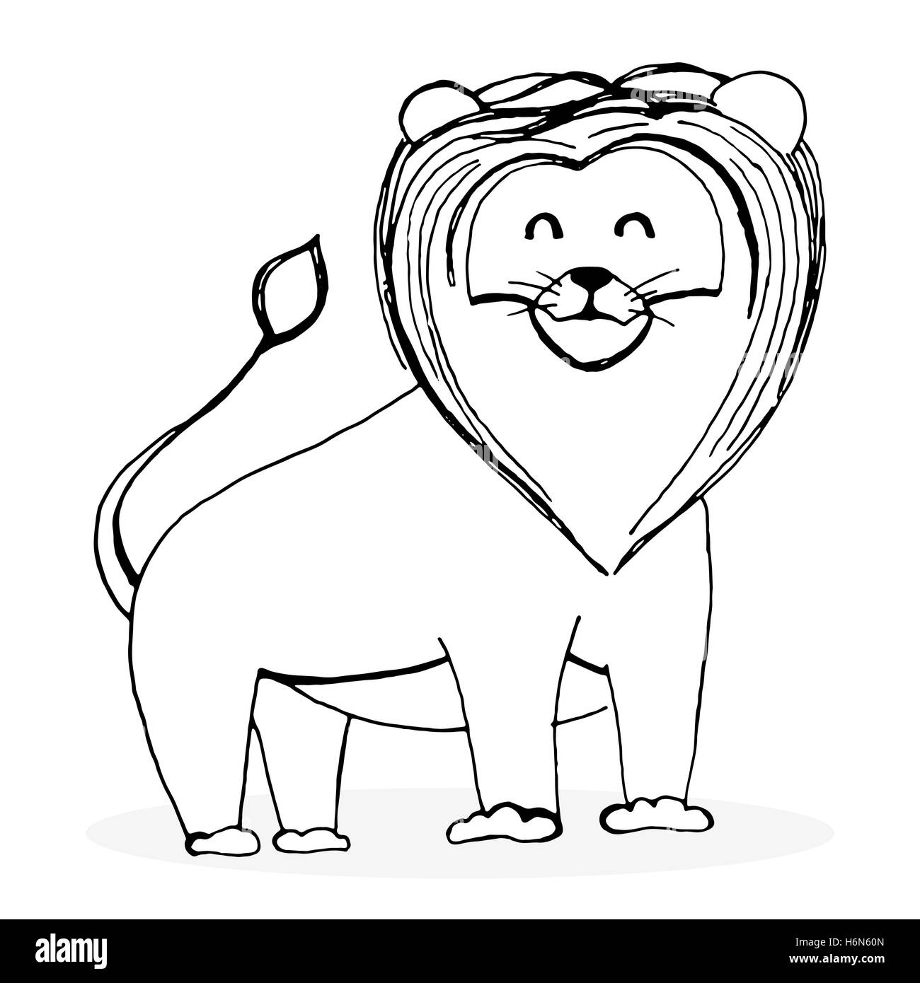 Sketch lion character. Lion drawing and animal sketch, hand drawn lion vector illustration Stock Photo