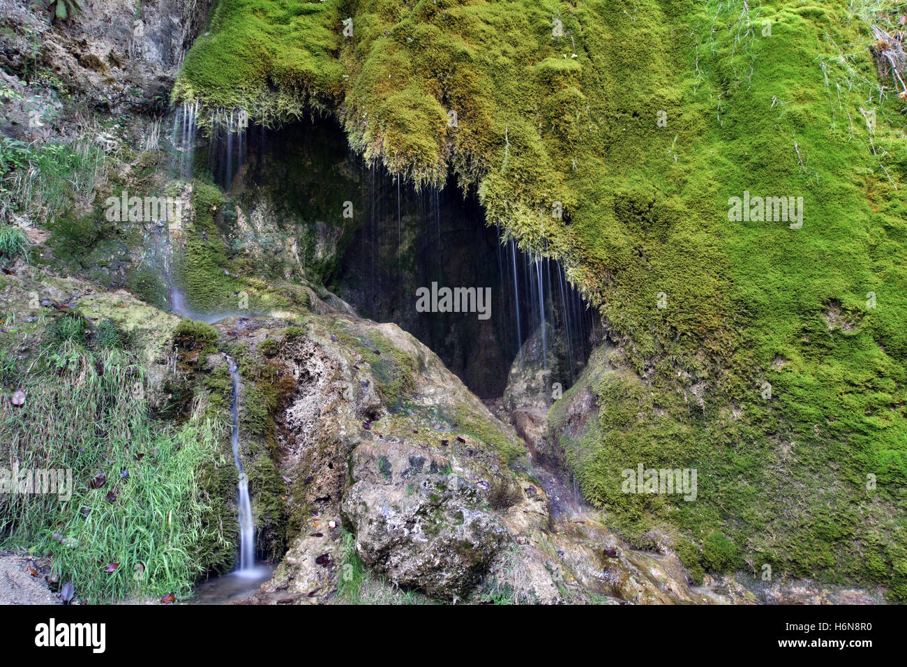 mossy waterfall Stock Photo
