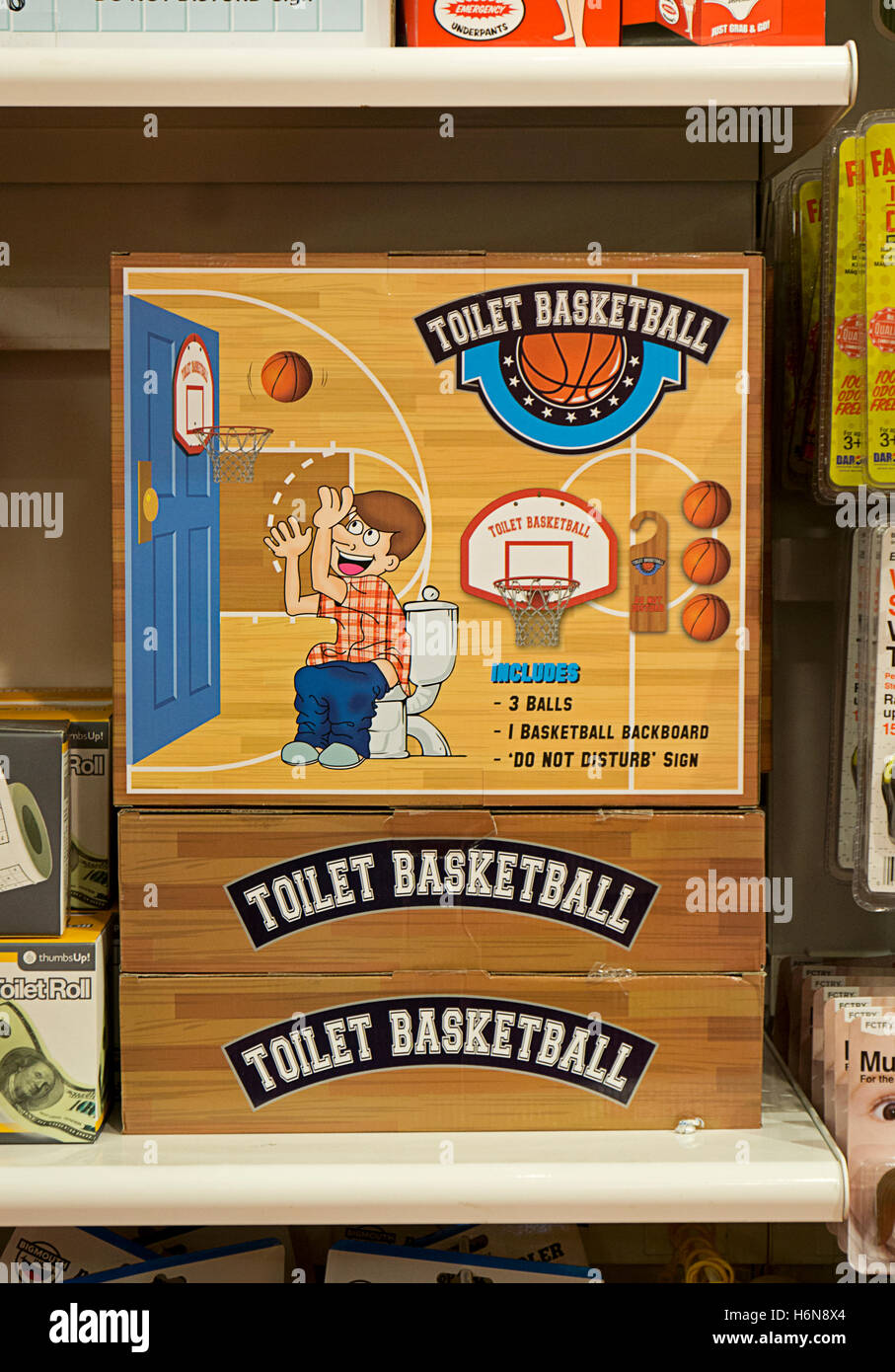 Toilet Basketball game for sale at It'sugar, a candy by the pound chain store, this one being on Broadway in Greenwich Village. Stock Photo