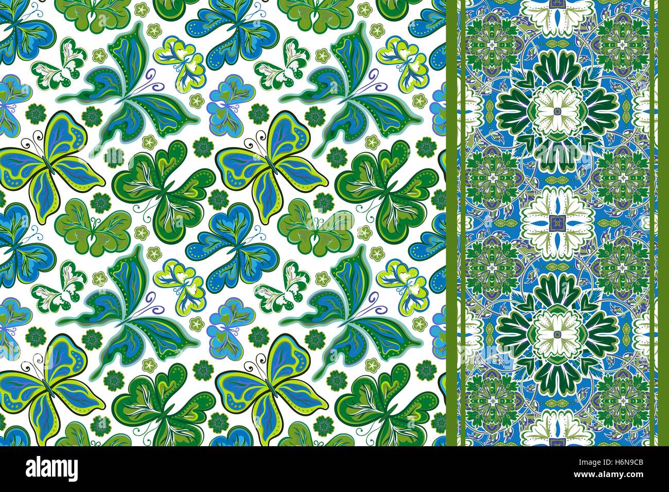 Seamless pattern with colorful vintage butterflies and flowers. Hand ...