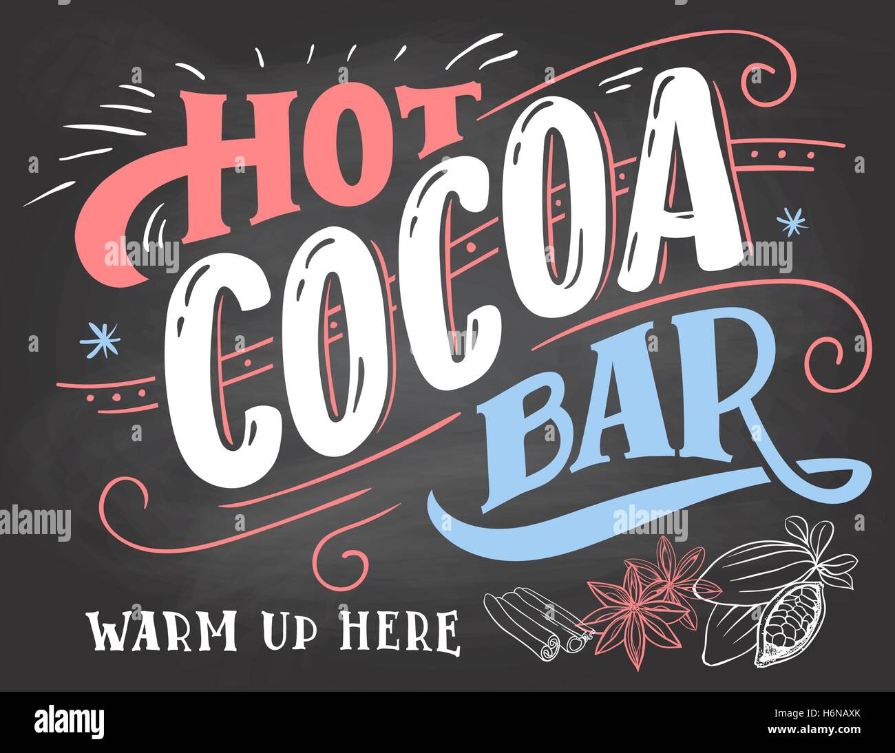 Hot Cocoa Bar Warm Up Here Hand Lettering Chalkboard Cafe Sign On