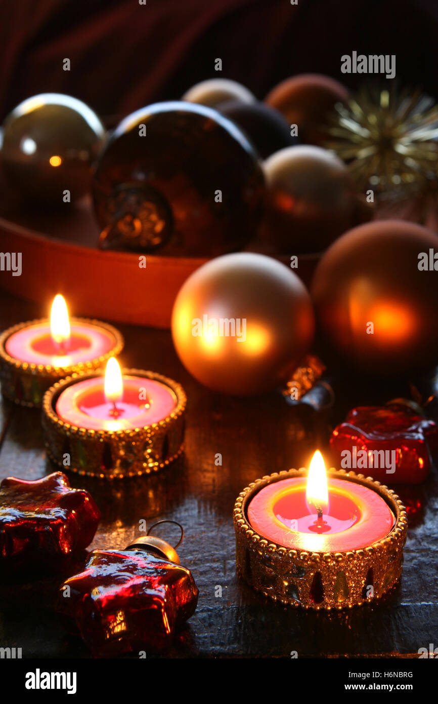 christmas balls and candles Stock Photo Alamy