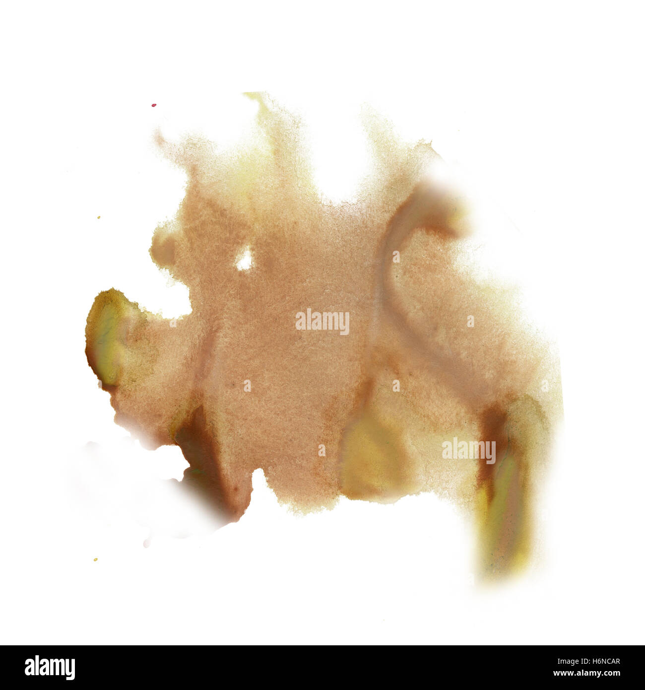 ink splatter watercolour dye liquid watercolor brown macro spot blotch texture isolated on white background Stock Photo