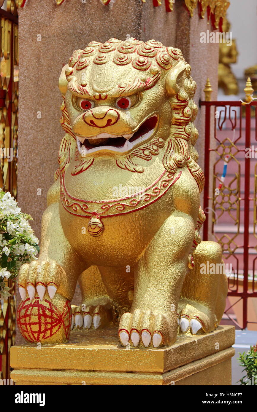 Chinese Golden Lion Statue Stock Photo