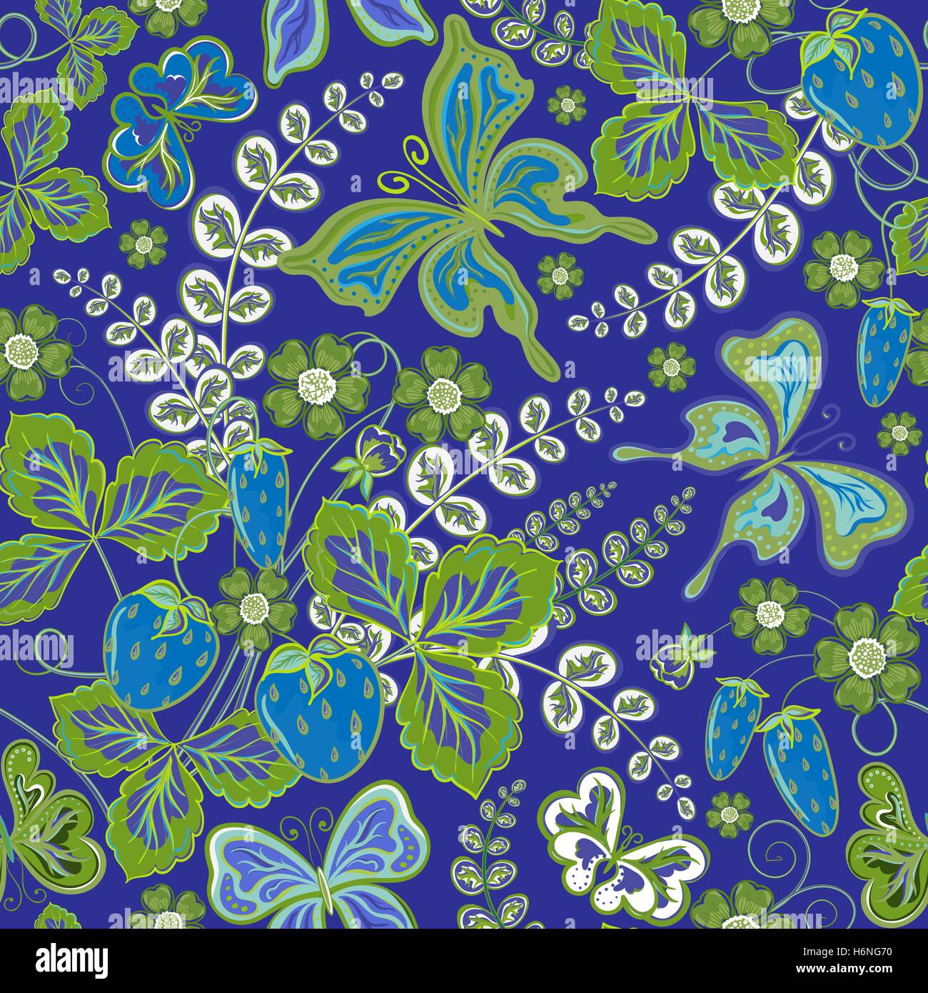 Seamless spring floral pattern with strawberries and flowers ...