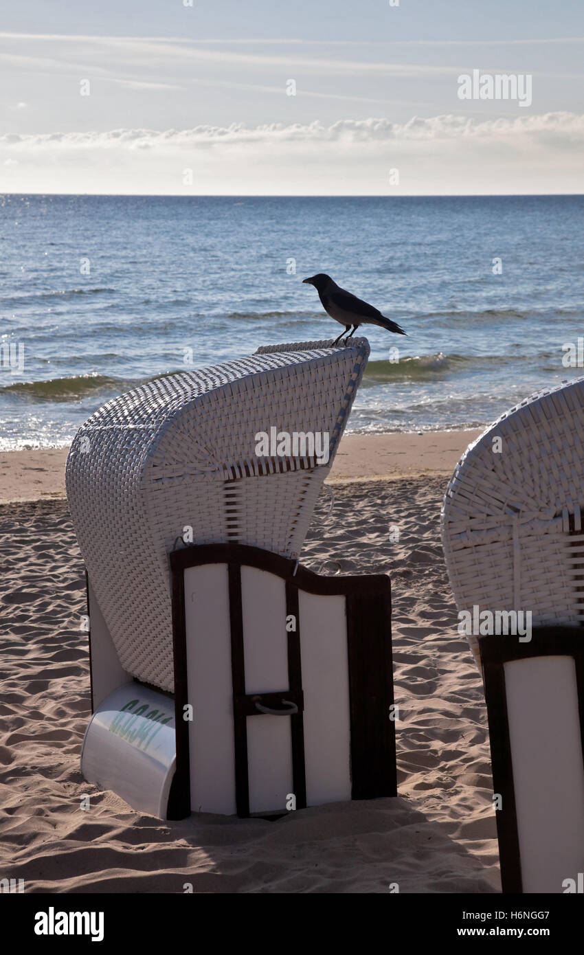 beach chairs with guards Stock Photo