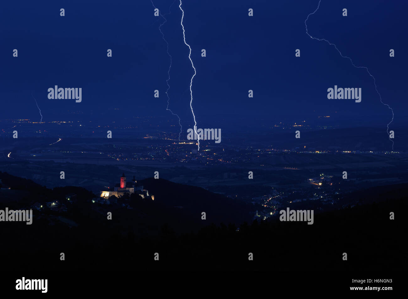 summer thunderstorm over forchtenstein Stock Photo