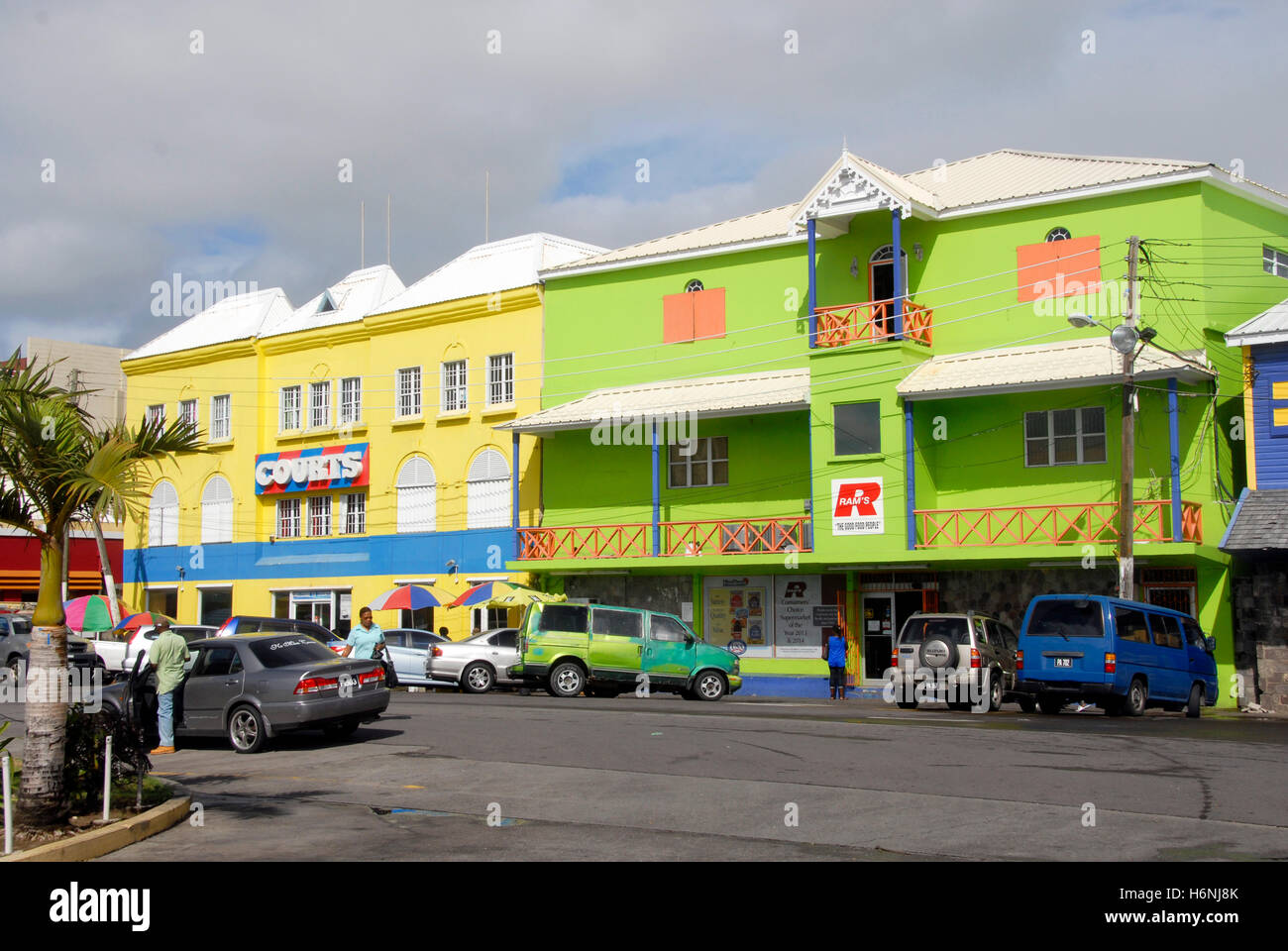 Shopping area, Port Zante, St Kitts, Caribbean Stock Photo Alamy