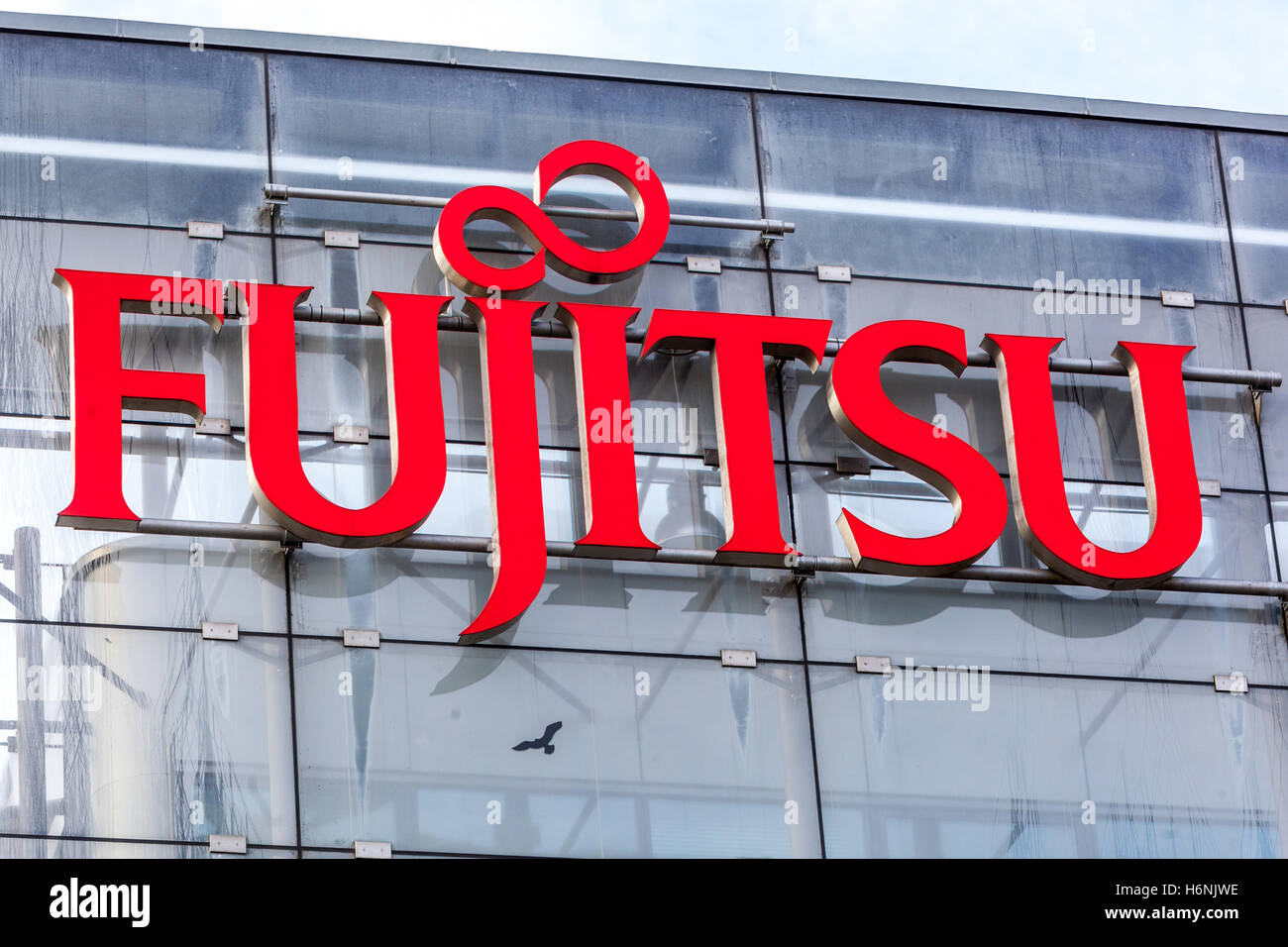 Fujitsu, logo, sign, Prague, Czech Republic Stock Photo