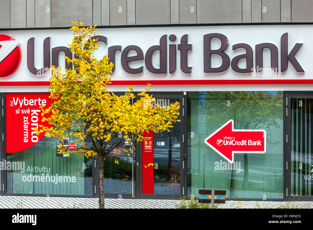 UniCredit Bank, logo, sign, Prague, Czech Republic Stock Photo