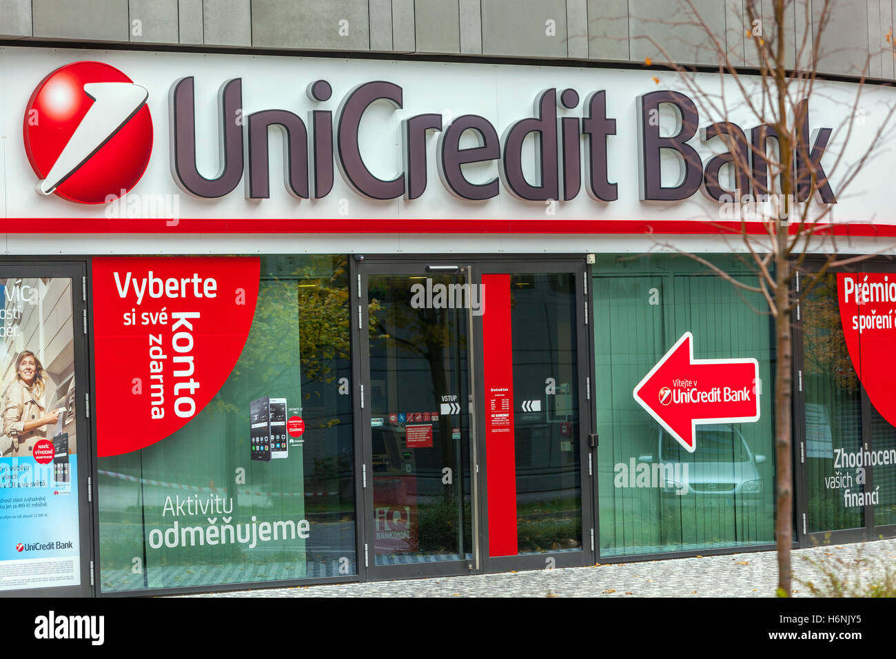 UniCredit Bank, logo, sign, Prague, Czech Republic Stock Photo