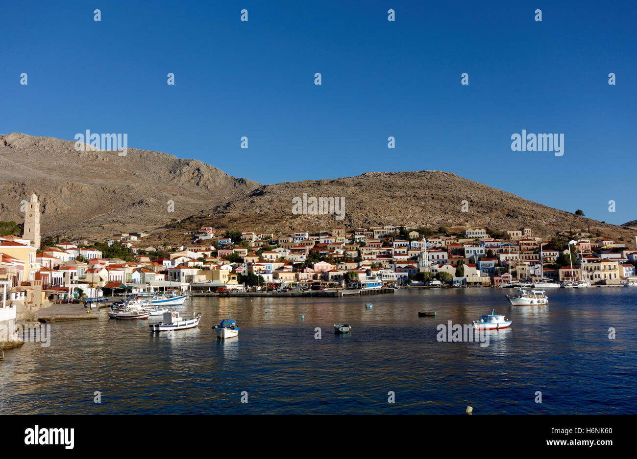 Village of Emborio, Chalki Island near Rhodes, Dodecanese Islands, Greece. Stock Photo