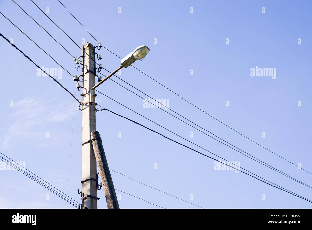 Tower of power-supply system on the background of blue sky Stock Photo ...