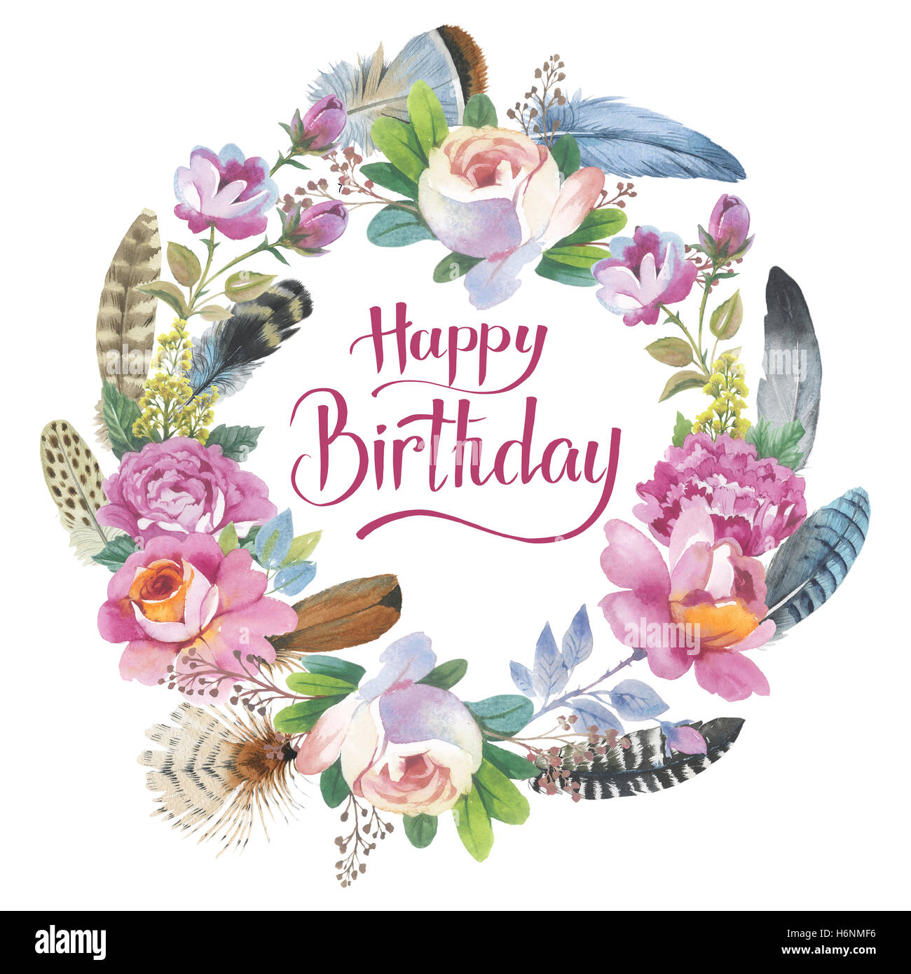 Happy birthday in boho style Cut Out Stock Images & Pictures - Alamy