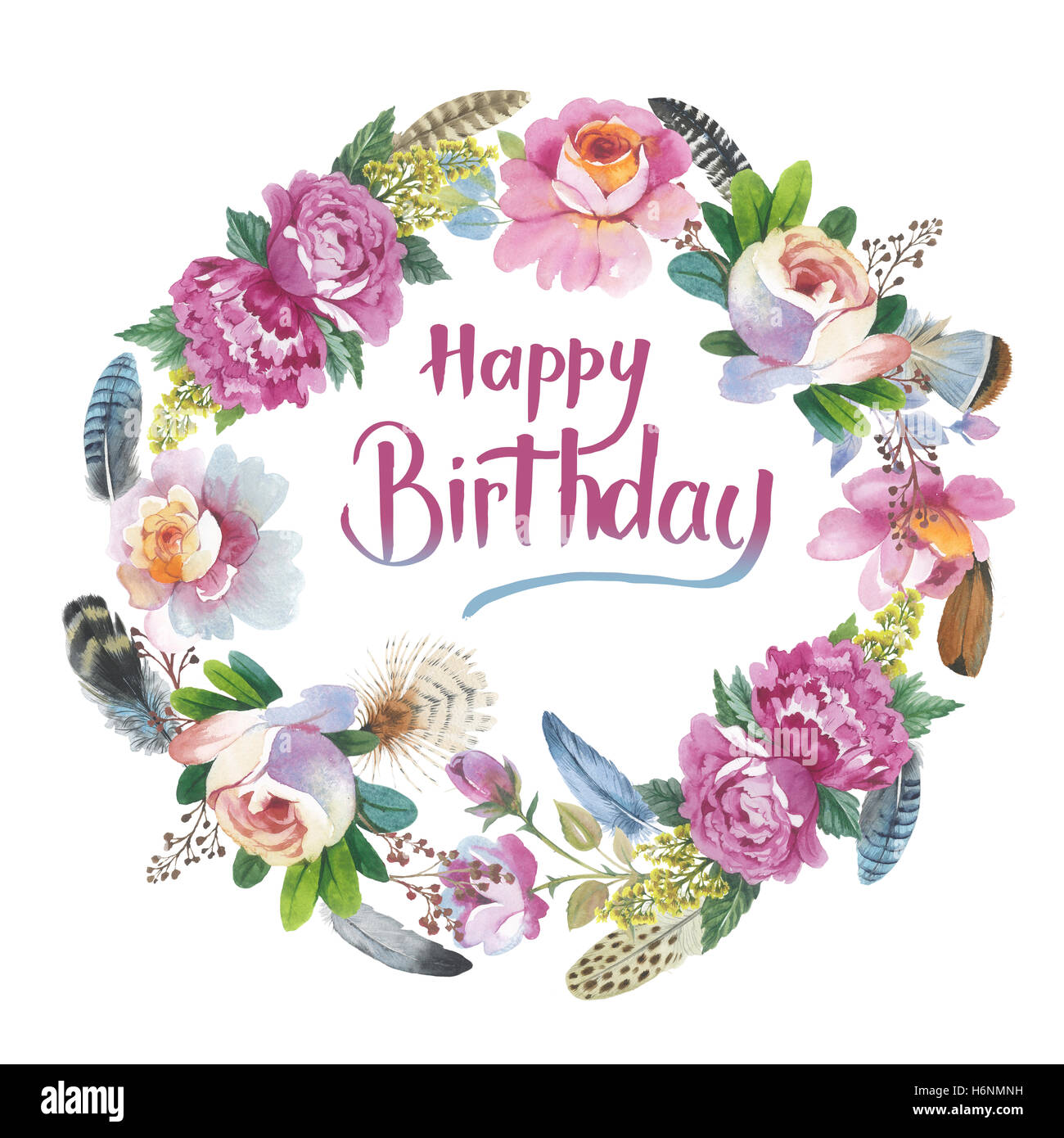 Wildflower rose flower wreath in a watercolor style isolated Stock