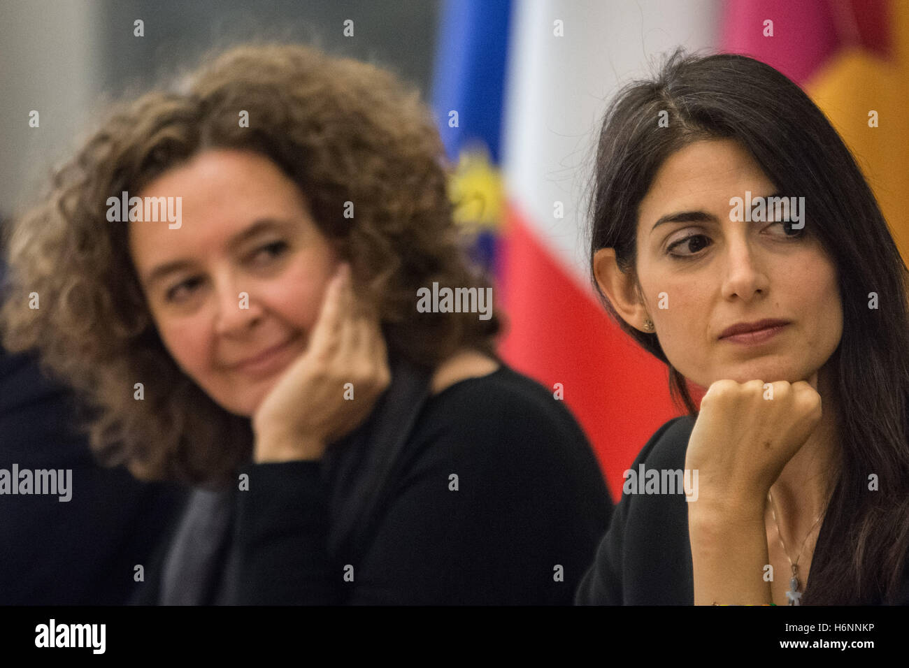 The mayor of Rome Virginia Raggi (R) and the councilor to Person ...