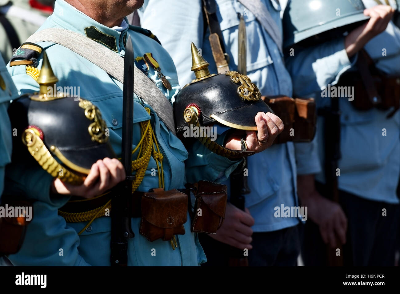 Historical military reenactment with soldier uniforms from World War One Stock Photo