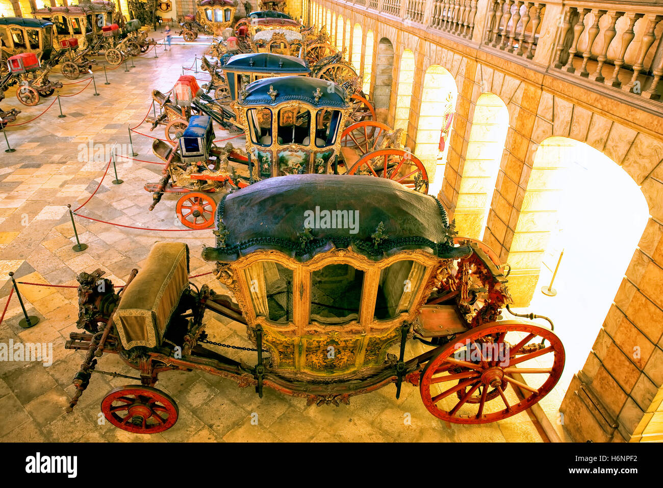 Historic Royal carriage in the Museu dos Coches in Belém, Lisbon Stock Photo