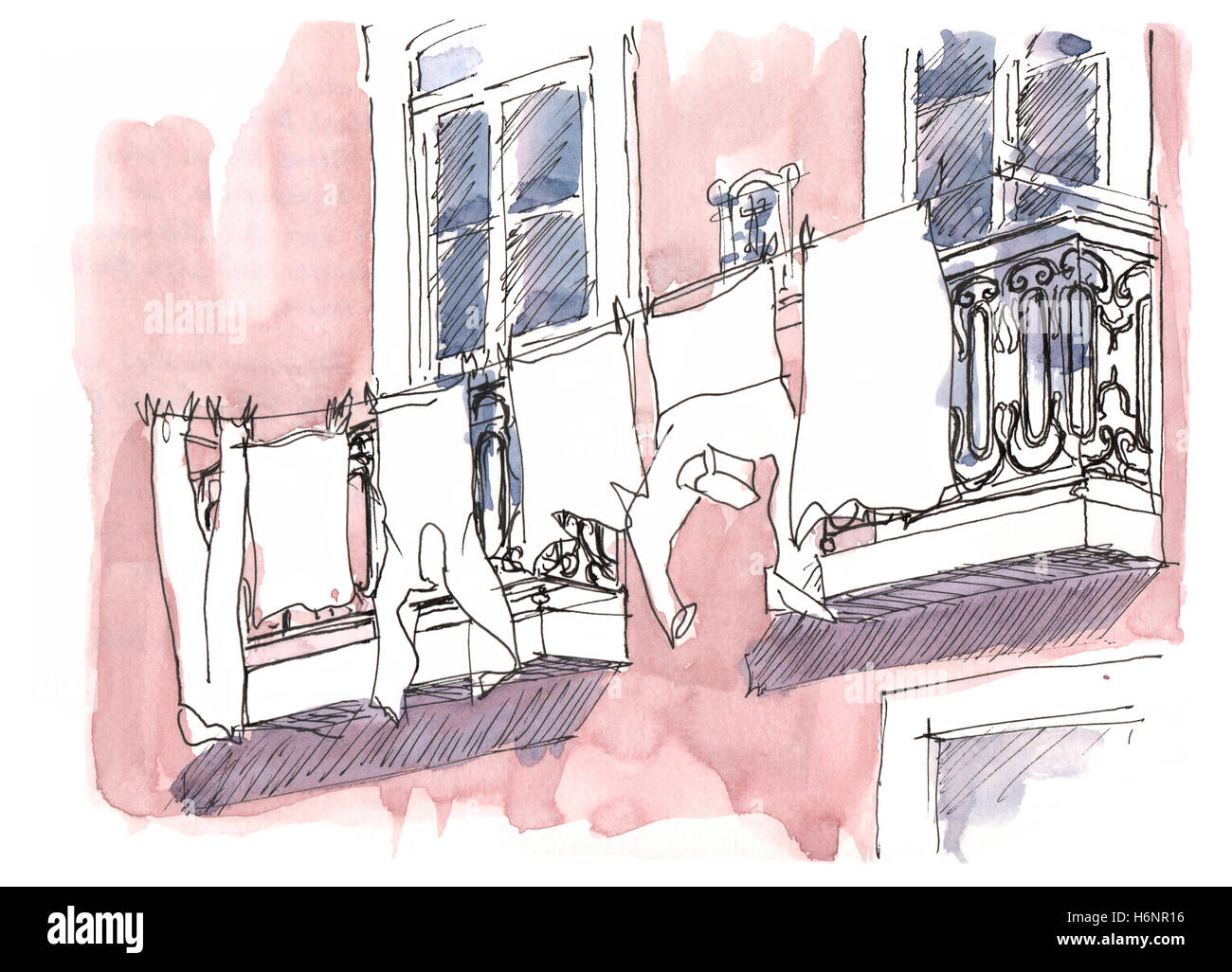 Laundry hanging on balcony in Cut Out Stock Images & Pictures Alamy