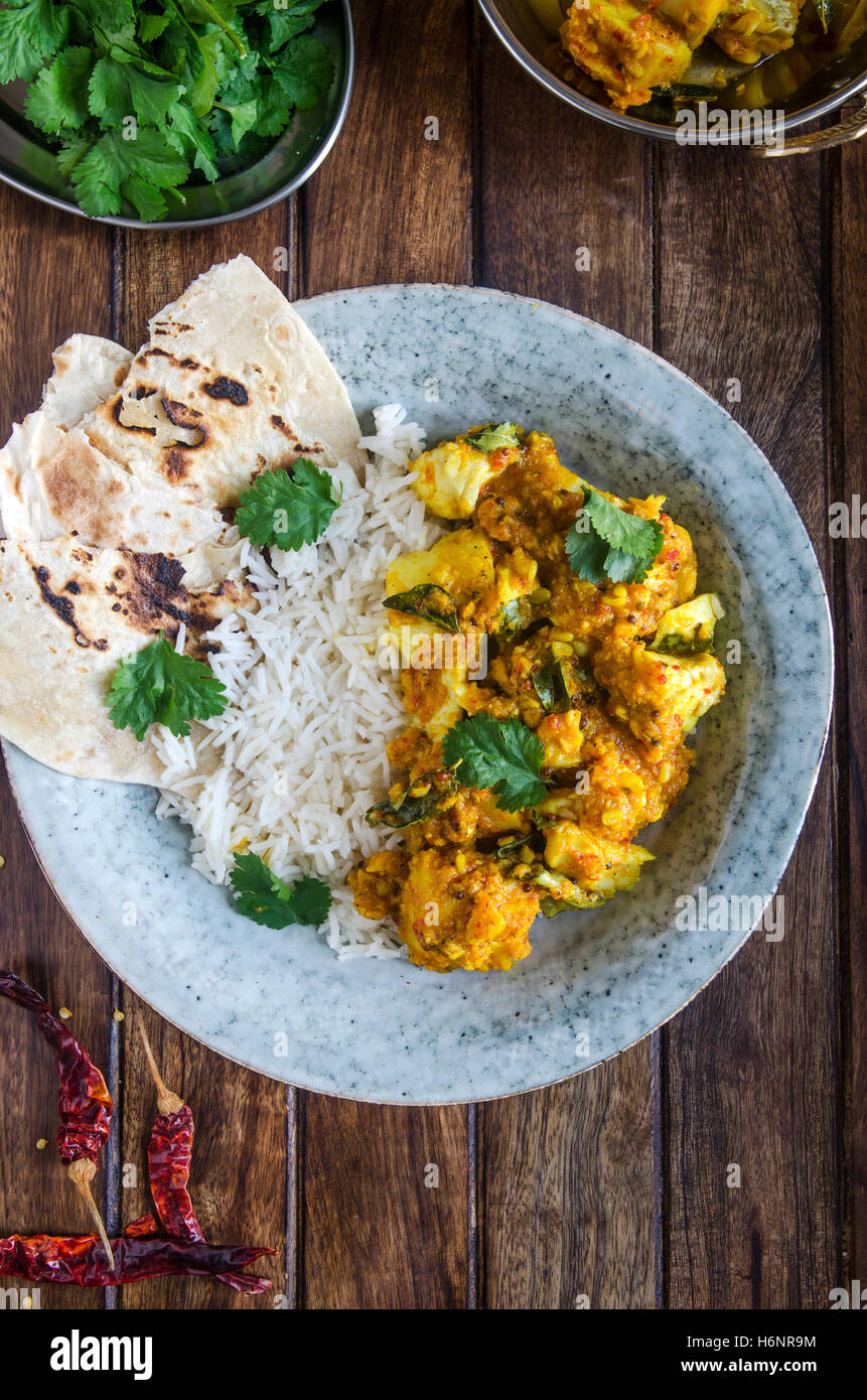 Indian cod curry with basmati rice Stock Photo