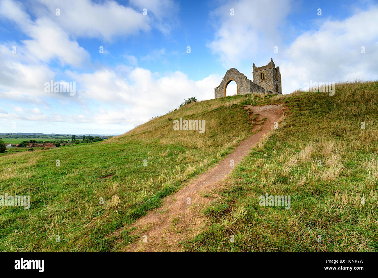 A ruined church on the top of Burrow Mump at Burrowbridge in Somerset Stock Photo
