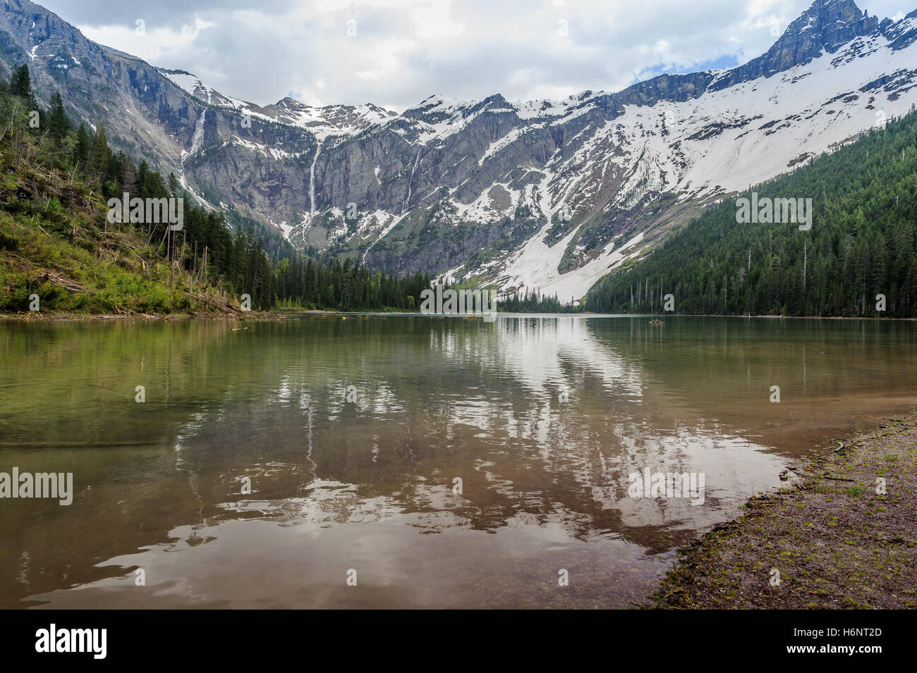 Scenic view of Avalanche Lake and glaciers in Glacier National Park, Montana,USA Stock Photo