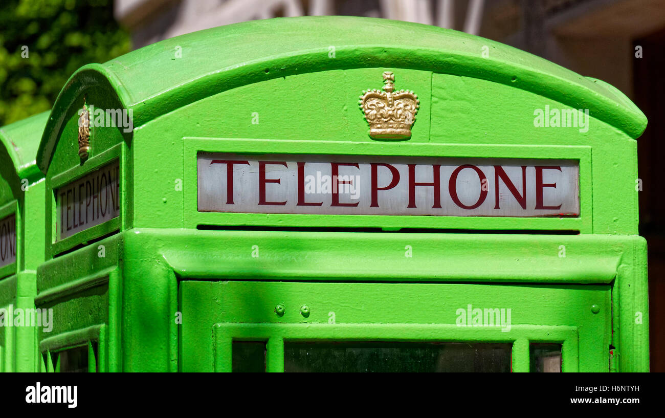 Traditional Green Telephone Booths in Central London Stock Photo