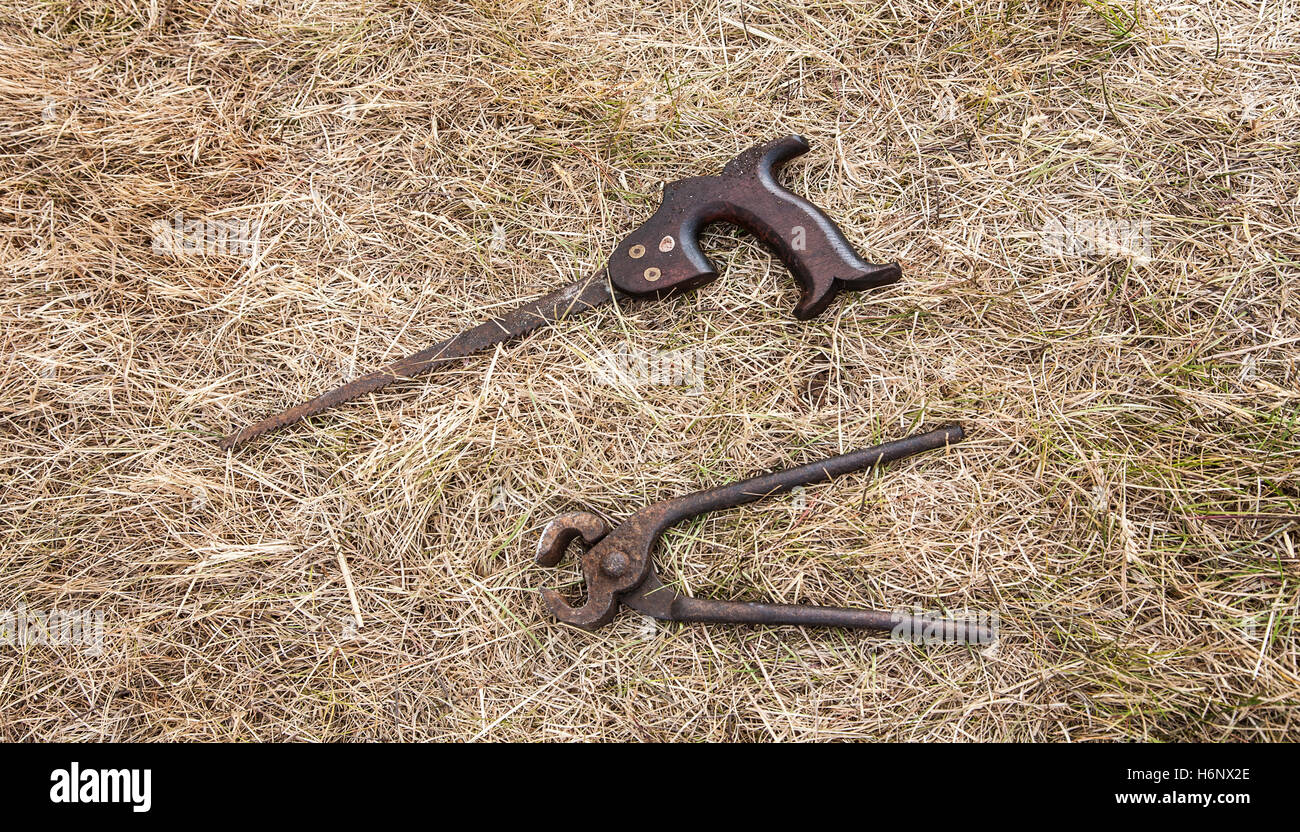 Antique tools, vintage objects, in Iceland Stock Photo