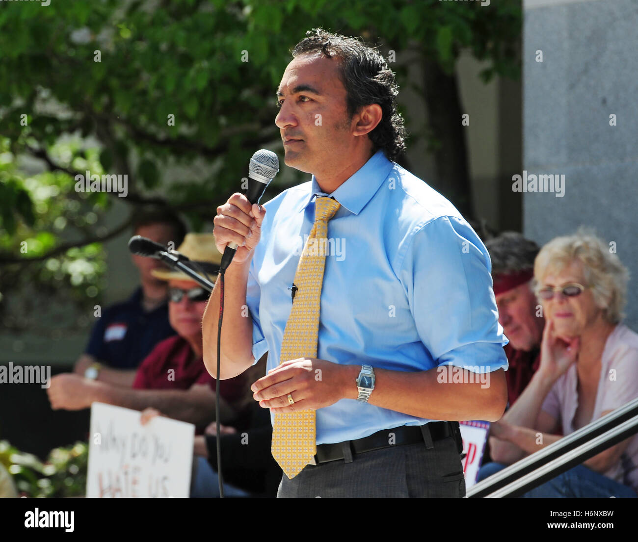 Congressman Ami Bera gives a speech at the California state capitol during his first political campaign for the 7th district. Stock Photo