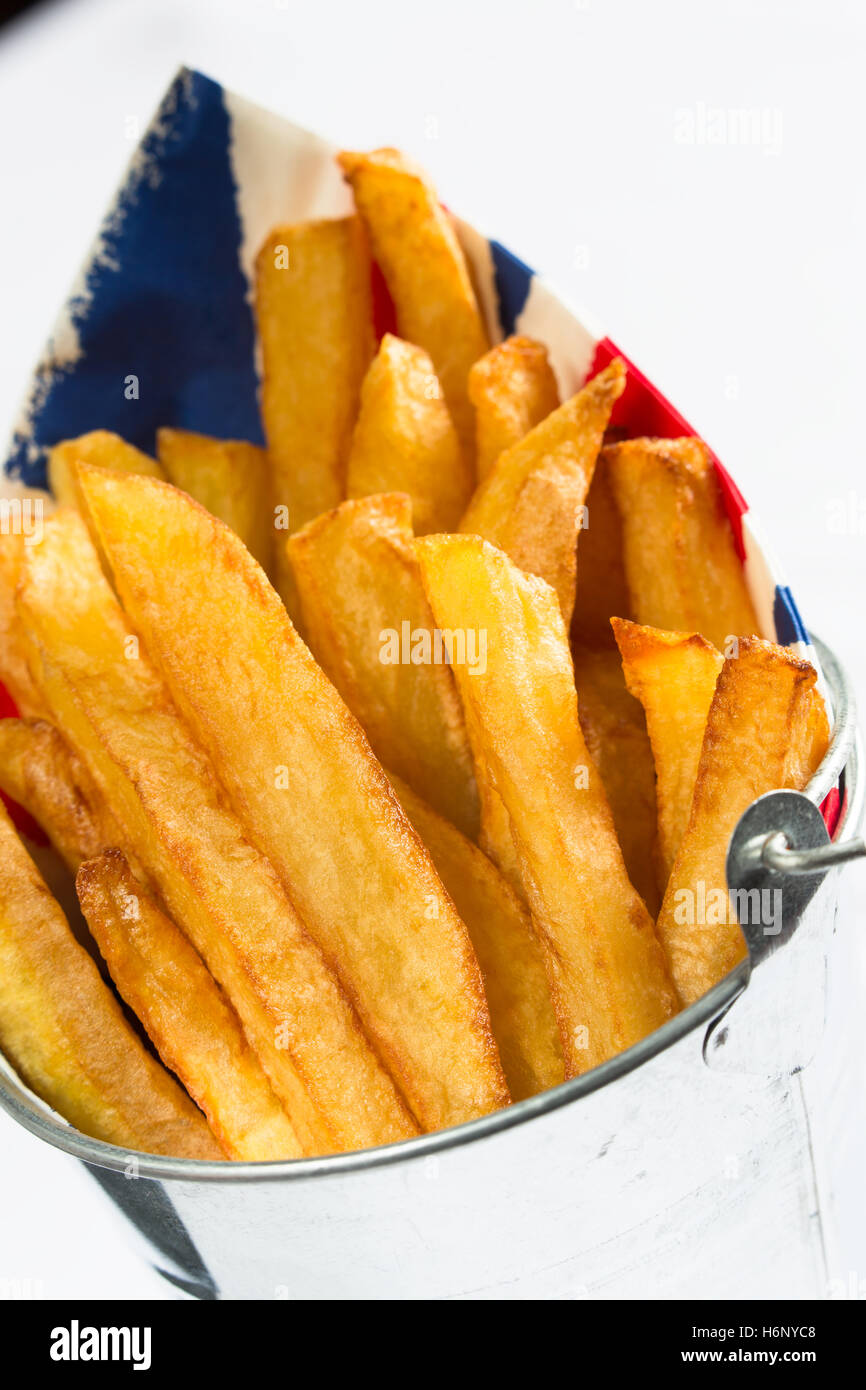 A bucket of homemade English chips/fries Stock Photo Alamy