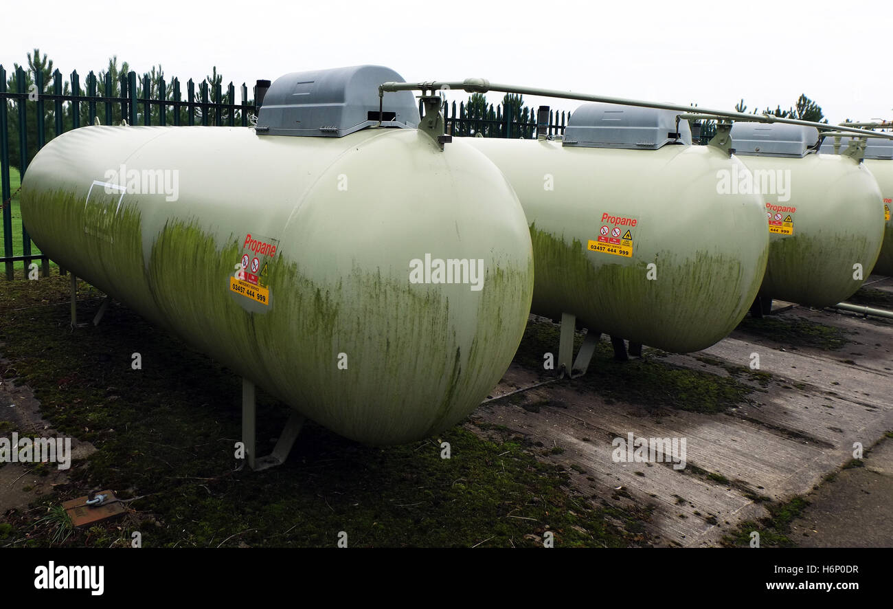 Fuel gas tanks in safety compound on large residential static caravan