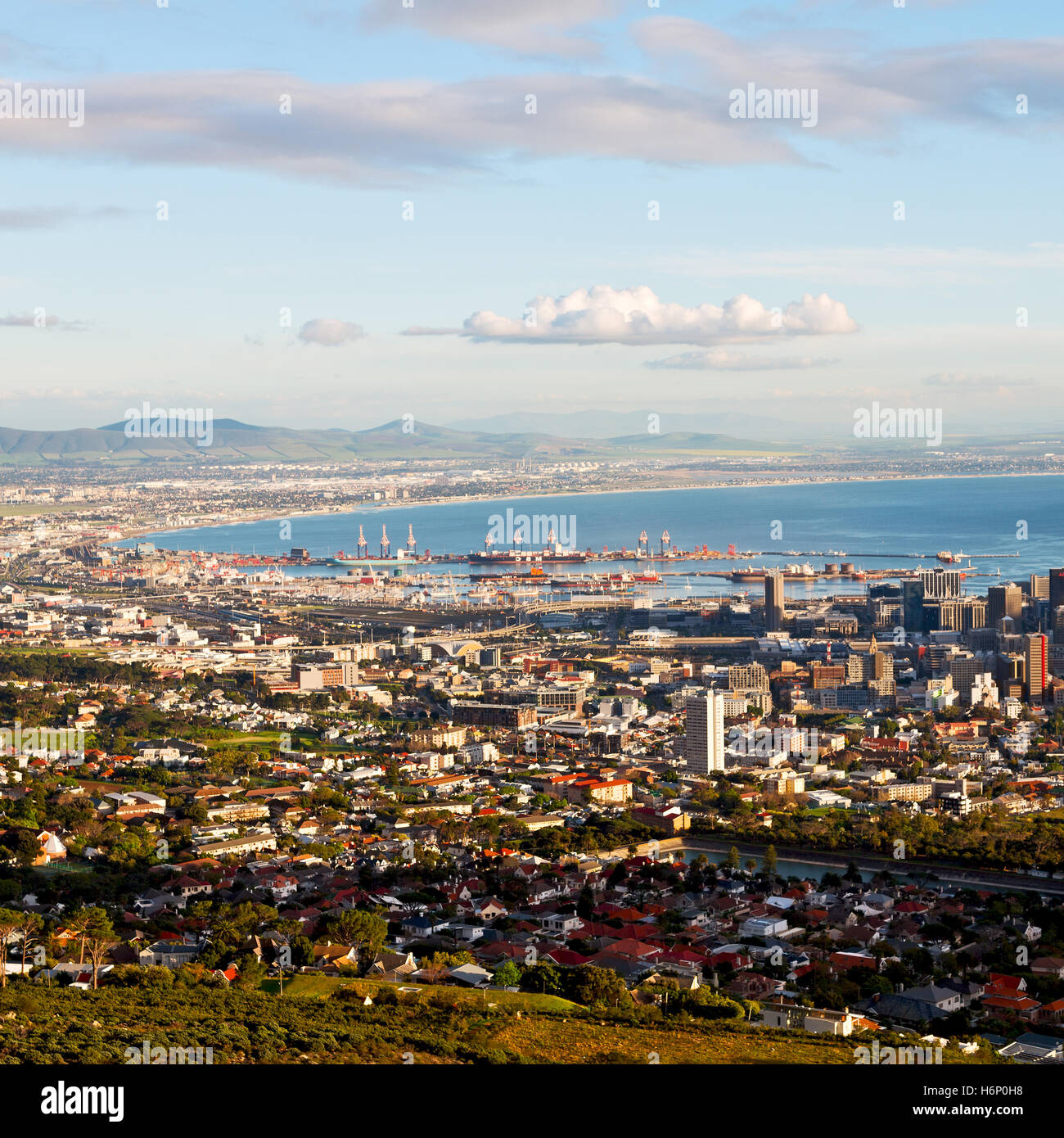 in south africa cape town city skyline from table mountain sky ocean