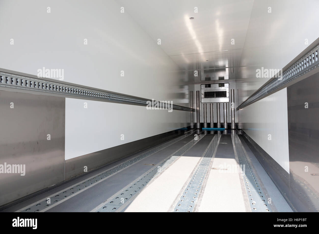 Interior of an empty refrigerated trailer Stock Photo