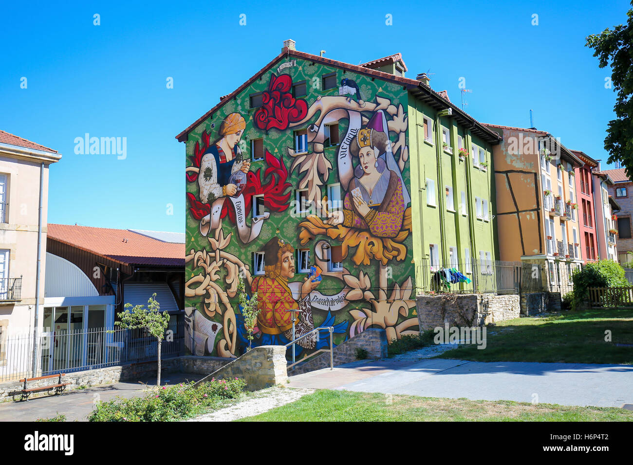 Colorful painted house in Vitoria-Gasteiz, the capital city of the Basque Autonomous Community and of the province of Araba/Alav Stock Photo