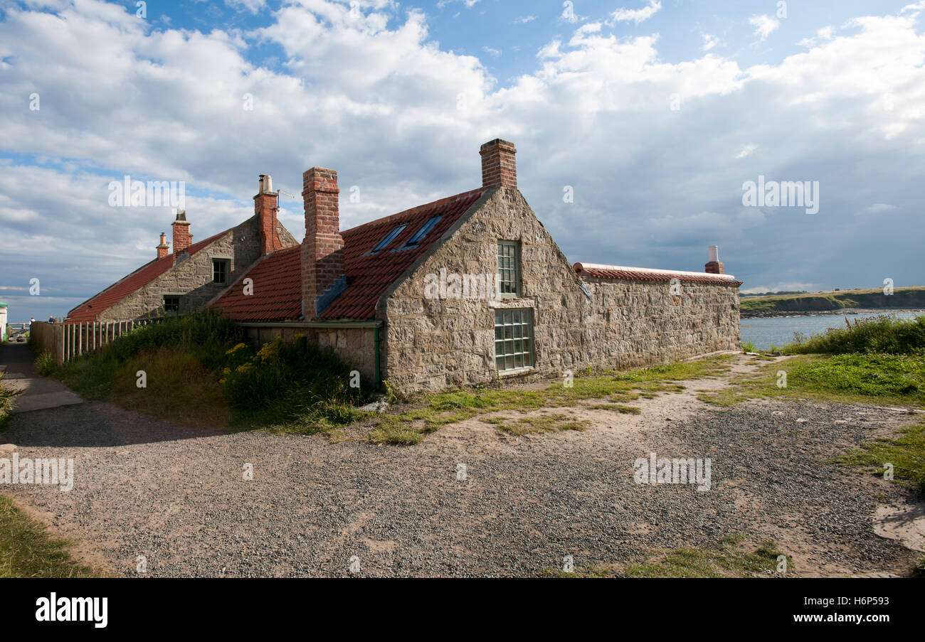 Lighthouse Cottages, St Mary's Island, near Whitley Bay, Tyne and Wear, England, UK Stock Photo