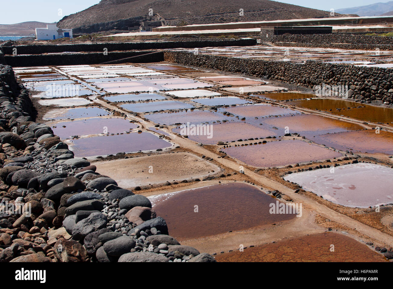 Salt works near Arinaga, Gran Canaria Stock Photo