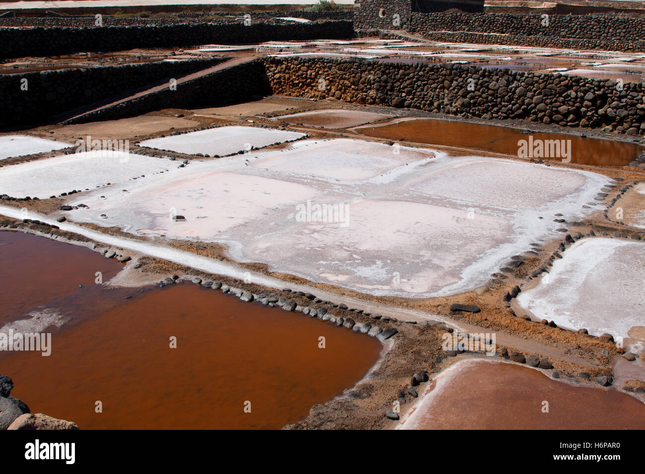 Salt works near Arinaga, Gran Canaria Stock Photo