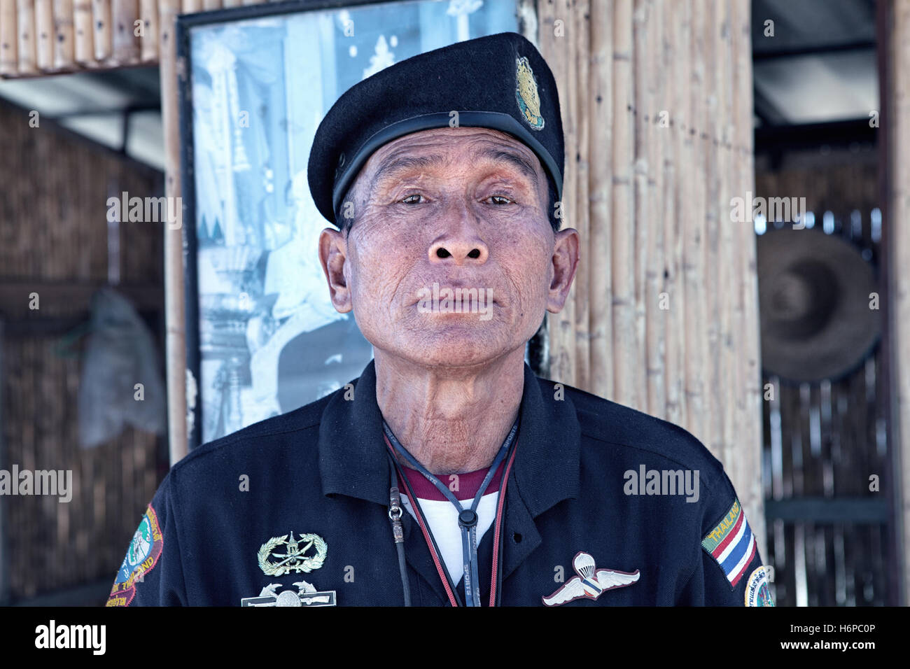 close up portrait of thai  military  on color background Stock Photo