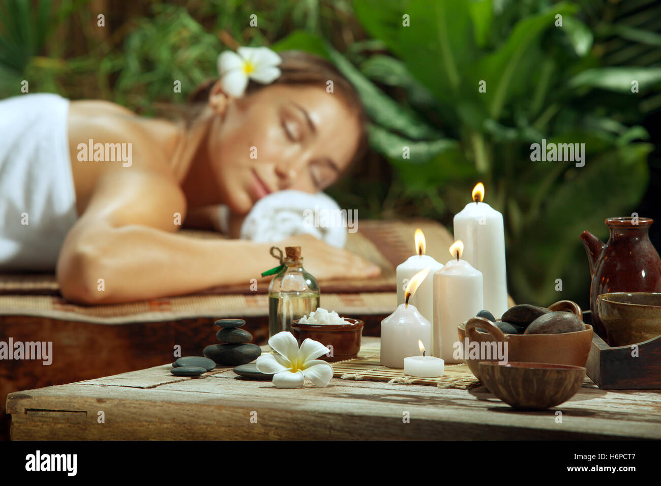 portrait of young beautiful woman relaxing in spa environment Stock ...