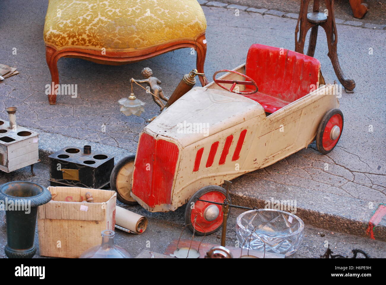 car automobile vehicle means of travel motor vehicle toy childhood flea market old car automobile vehicle means of travel motor Stock Photo