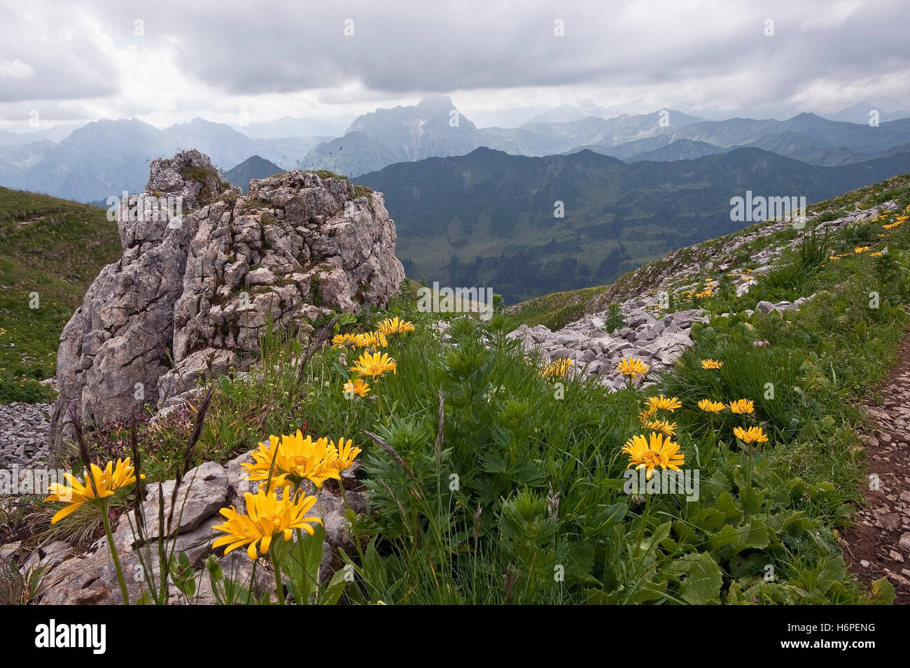 mountains alps rise climb climbing ascend uphill tread clamber allgau mountain blue danger protected sheltered environment Stock Photo