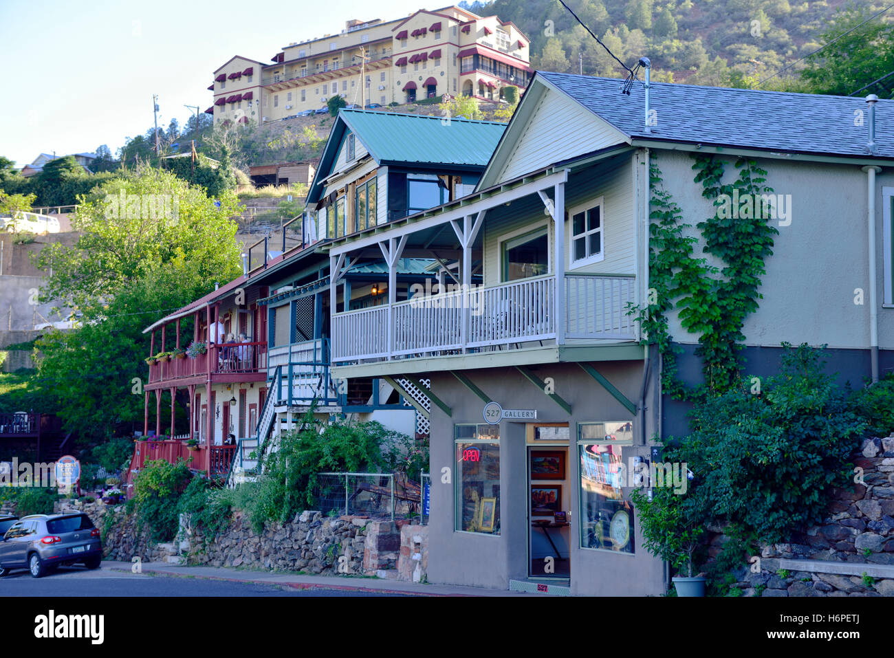 Shops and hotel in old mining village of Jerome, Arizona, USA Stock Photo