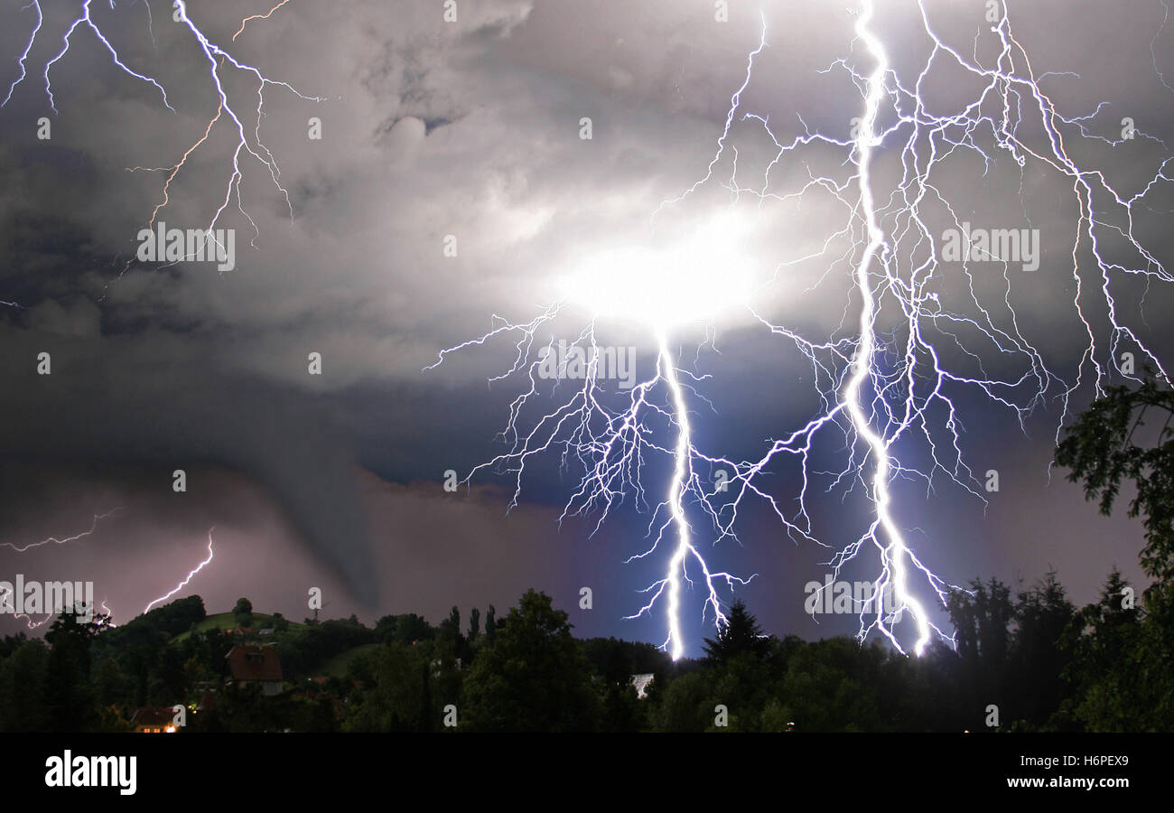 tornado and lightning Stock Photo