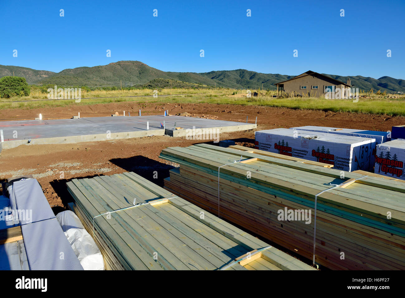 Concrete slab foundation and framing timber for new house in Prescott