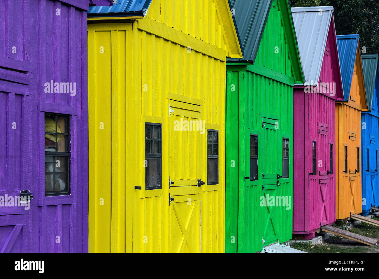 Colorful sheds at Lighthouse Point Park, Buffalo, New York, USA. Stock Photo