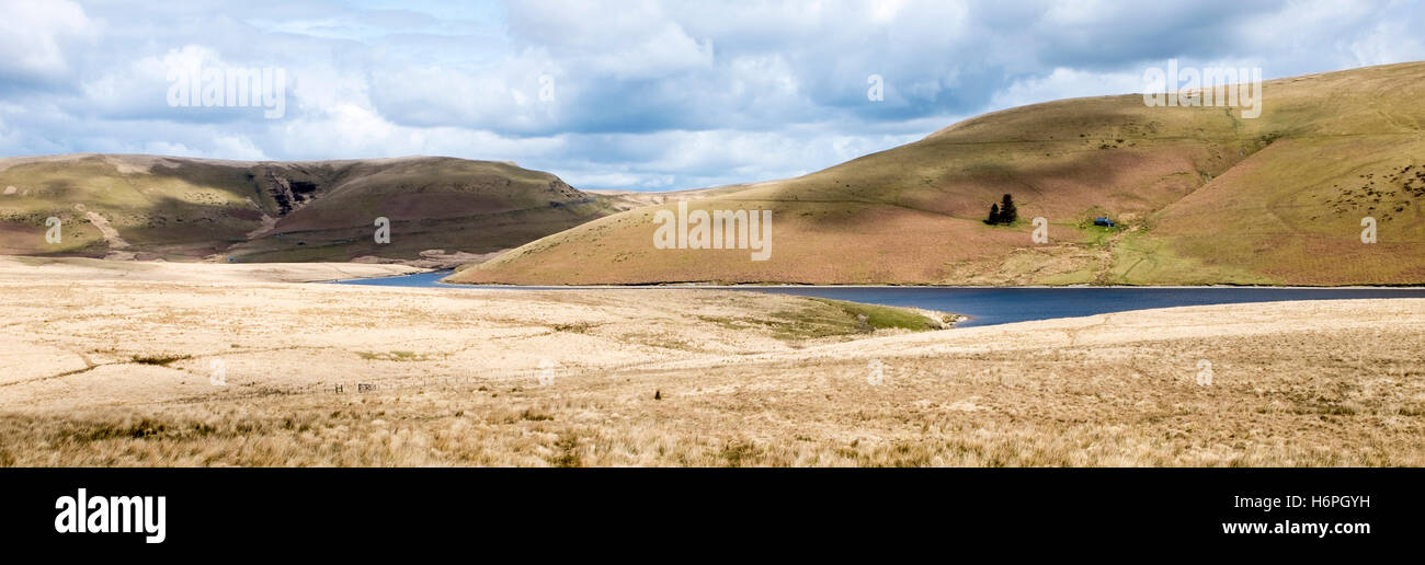 Lake side and mountain panorama of Wye and Elan Valleys, Rhayader, mid Wales Stock Photo