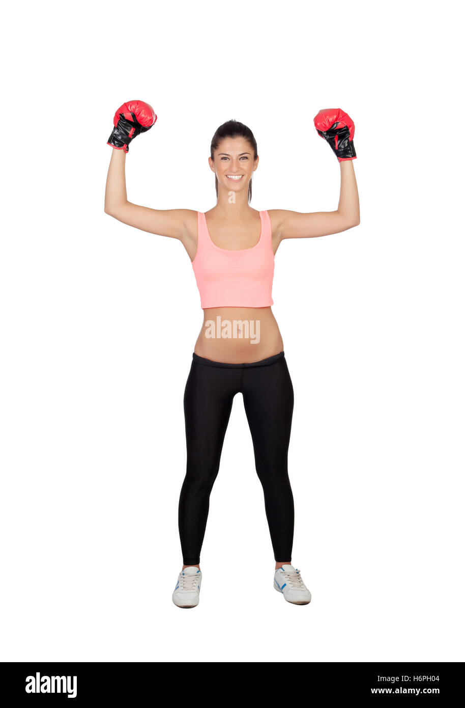 Attractive girl with boxing gloves isolated on a white background Stock Photo