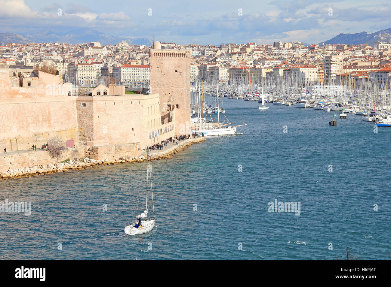 water mediterranean salt water sea ocean harbor france port Provence marseilles blue travel city town spare time free time Stock Photo