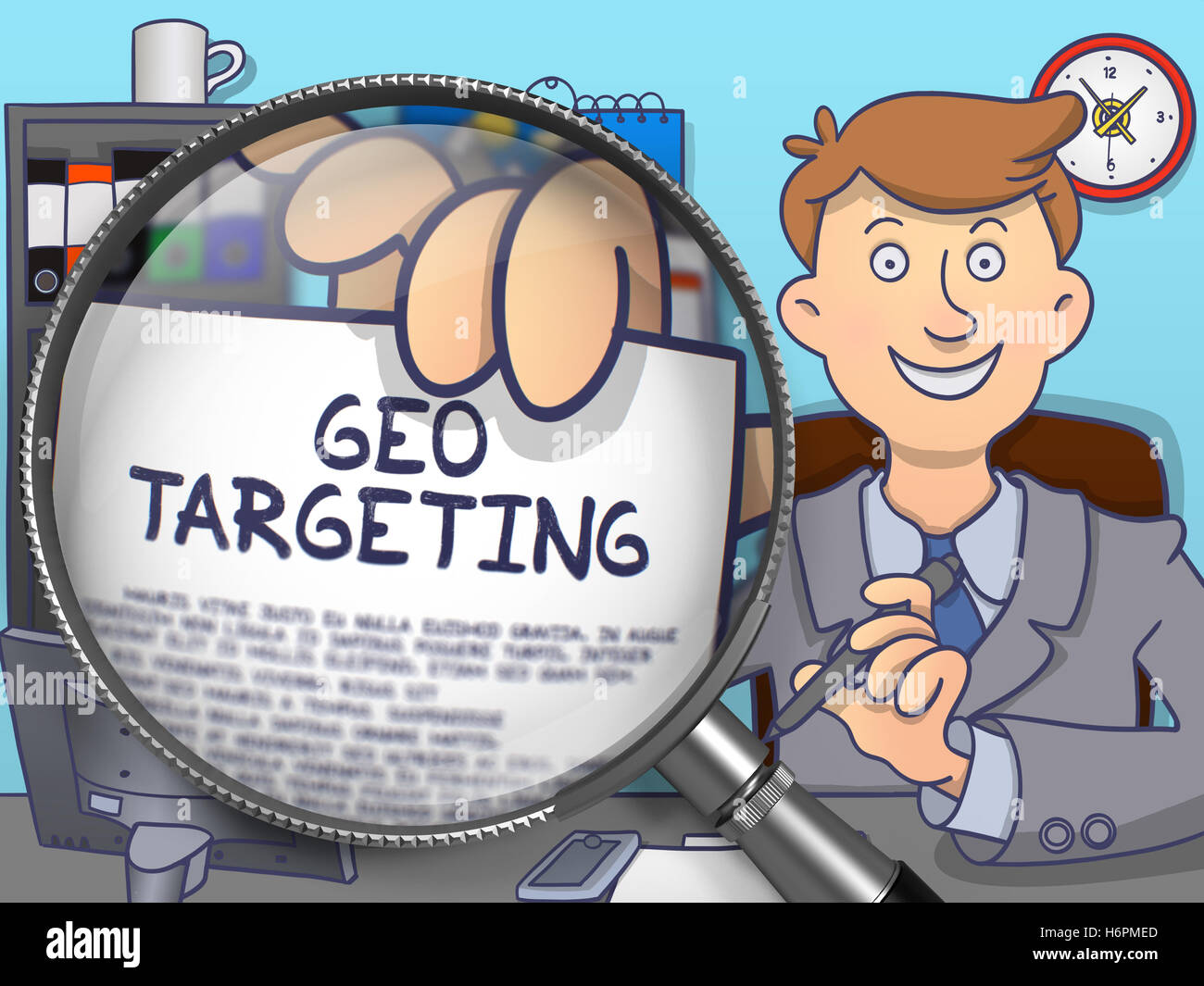 Geo Targeting through Magnifying Glass. Doodle Design Stock Photo - Alamy
