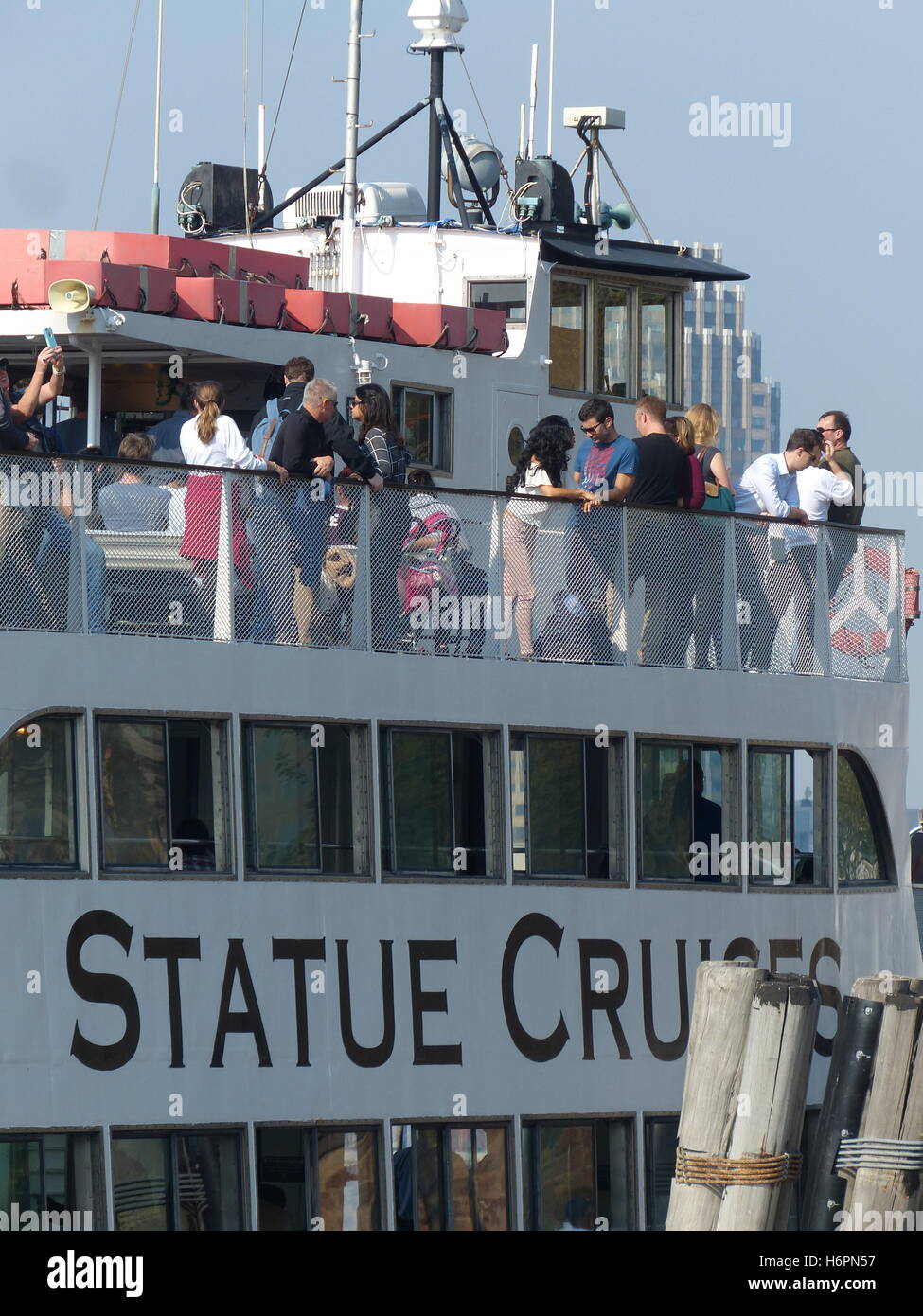 Statue of Liberty Ferry crowded with tourists Stock Photo